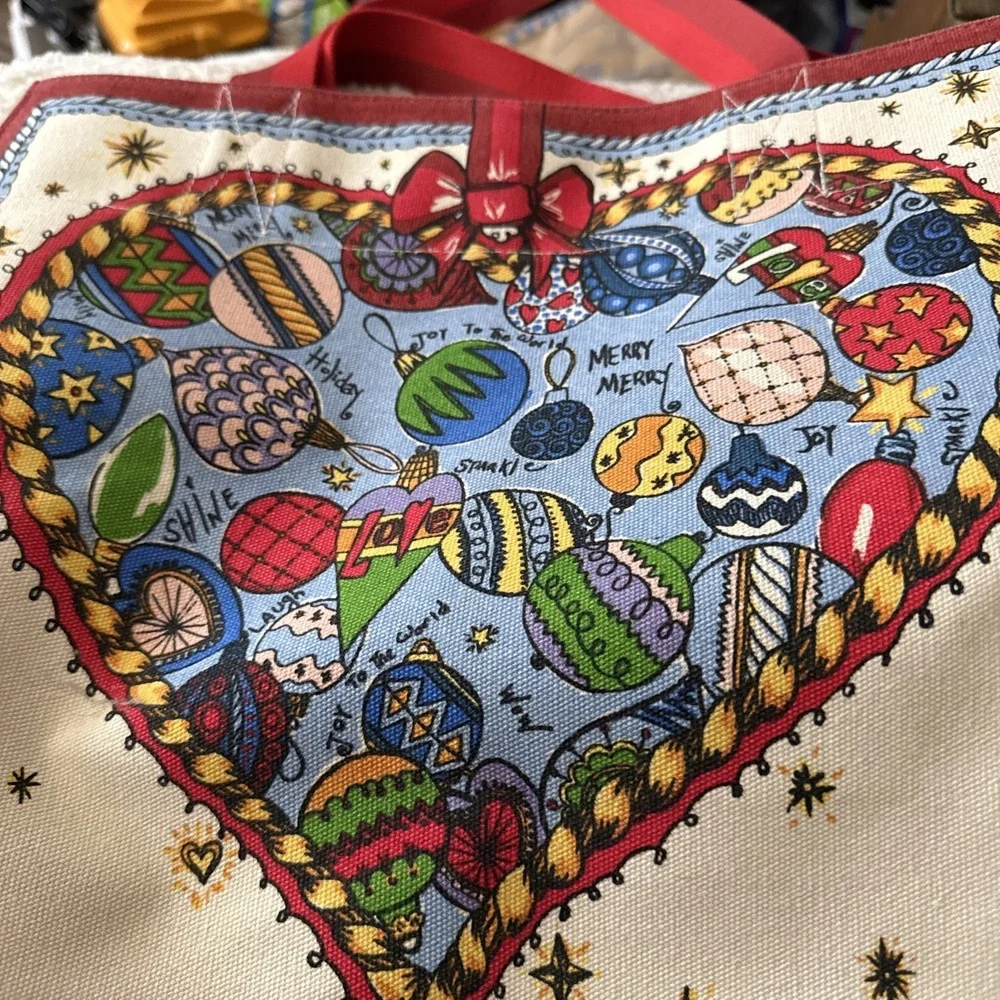 Brighton Celebrate Holiday Christmas Tote Bag  Heart & Ornaments Pre Owned